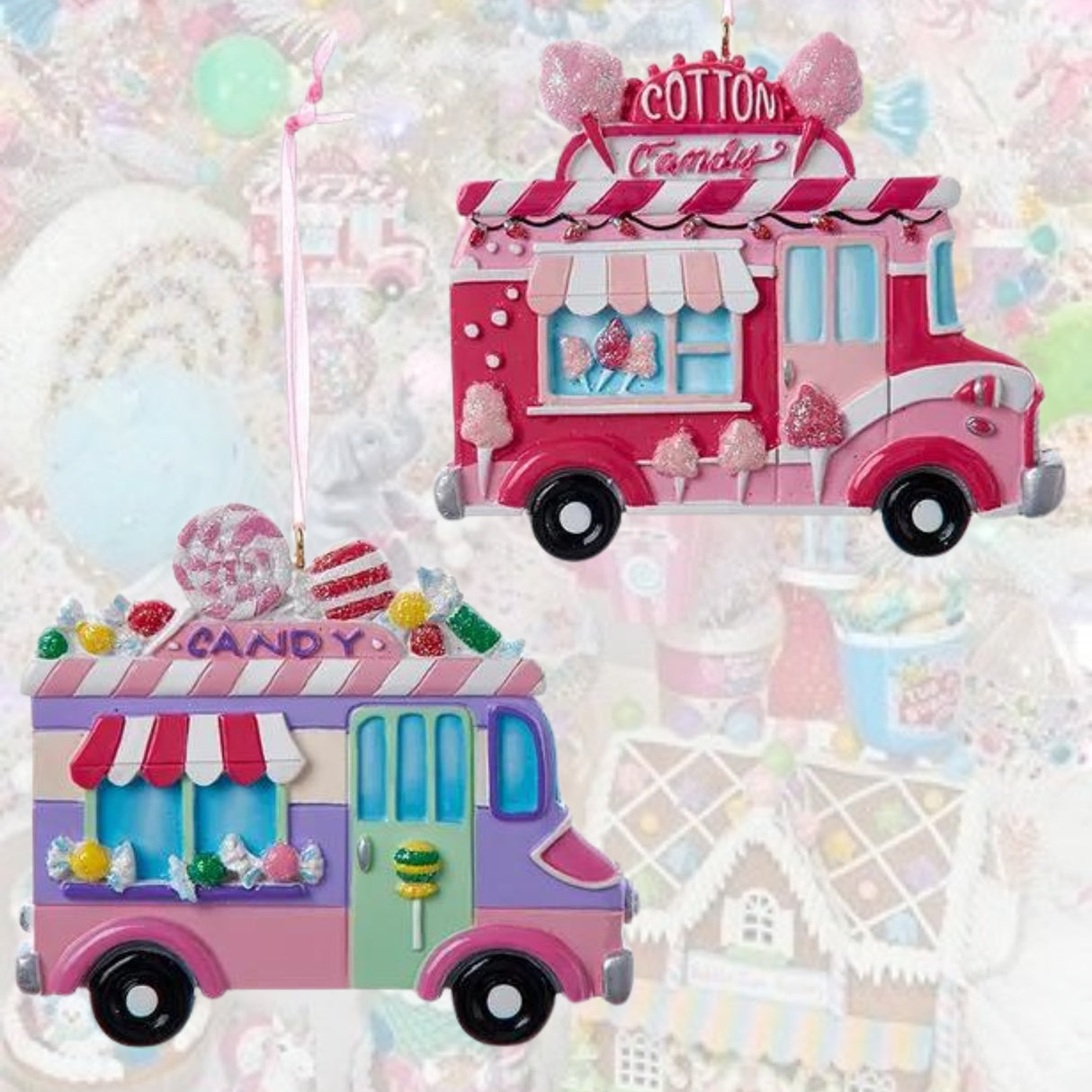 Cotton Candy & Lollipop Candy Truck Ornaments