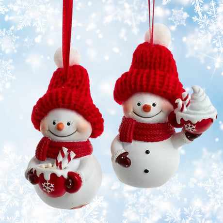 Snowman With Knit Hat Ornament Set of 2