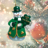 Irish Snowman Ornament with Pipe & Clover