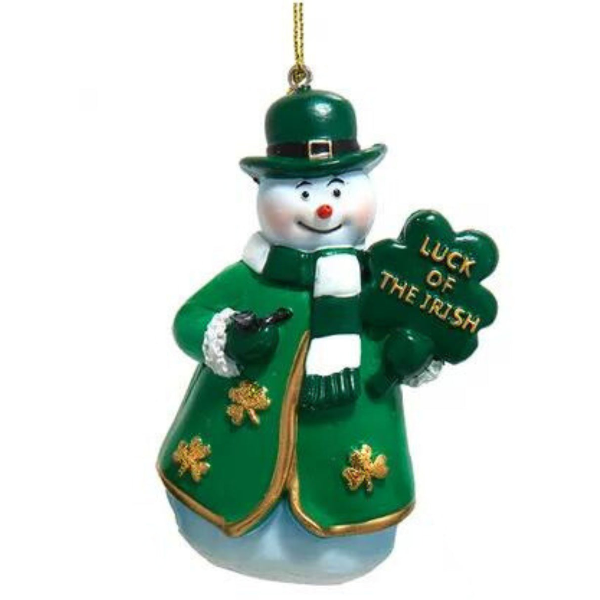 Irish Snowman Ornament with Pipe & Clover