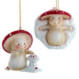 Merry Little Mushroom Having Fun In Snow Ornaments Set of 2