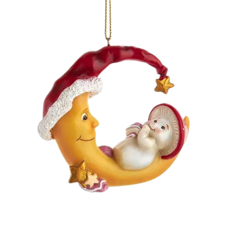 Merry Little Mushroom On Crescent Moon Baby Boy 1st Ornament