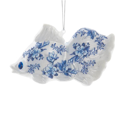 Glass Blue & White Fish Ornament