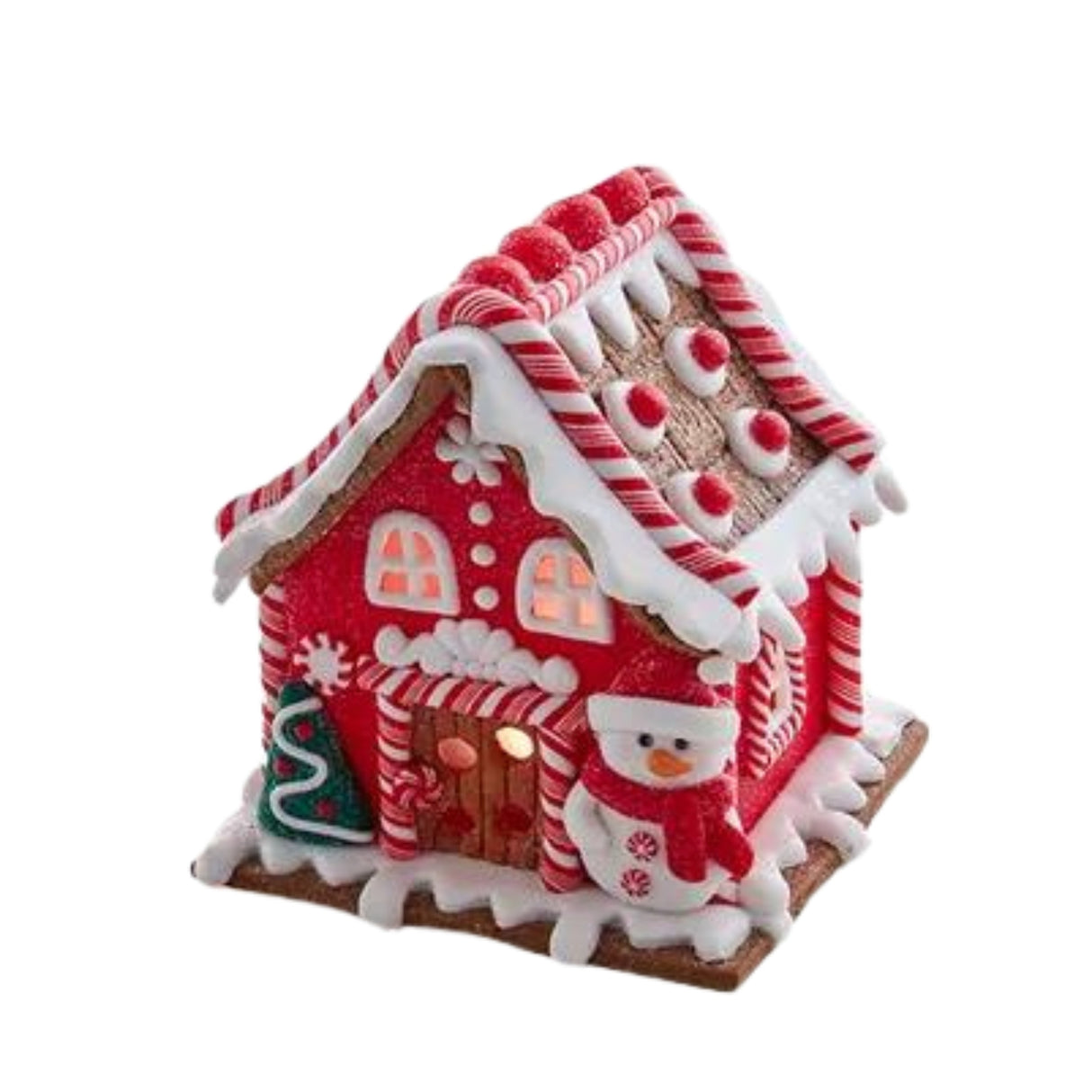 Battery Operated LED Gingerbread House With Snowman Table Piece, 6 in