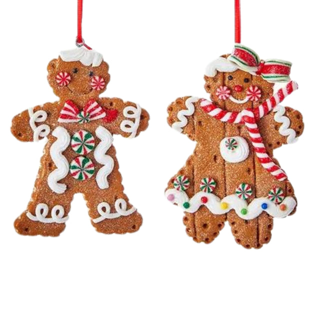 Peppermint Candy Gingerbread Boy Girl Ornamnet Set #1