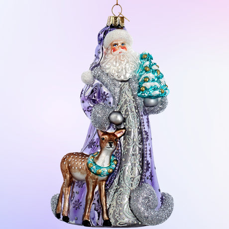 Bellissimo Glass Periwinkle Santa Ornament