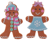 Blue Gingerbread Girl Boy Christmas Holiday Ornament Set