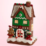 6" Tradional Gingerbread House with Stocking & Gingerbread Girl LED