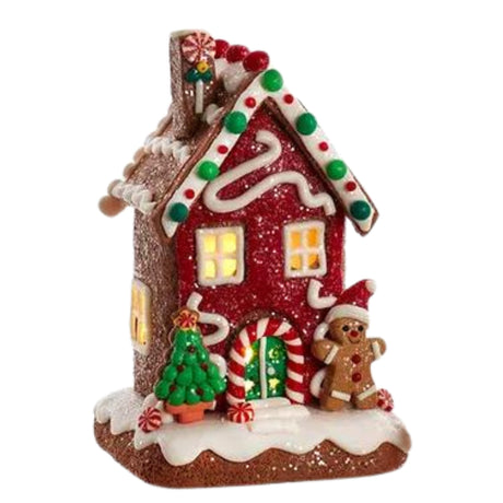 6" Tradional Gingerbread House with Gingerbread Man and Tree LED