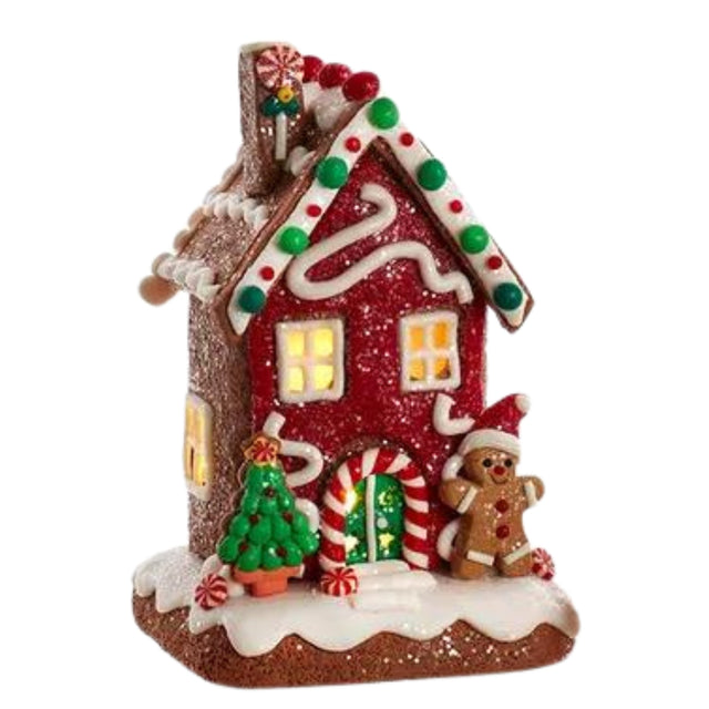 6" Tradional Gingerbread House with Gingerbread Man and Tree LED