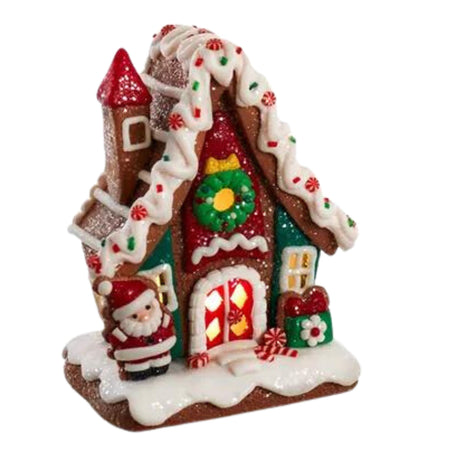 6" Battery Operated LED Gingerbread House With Santa