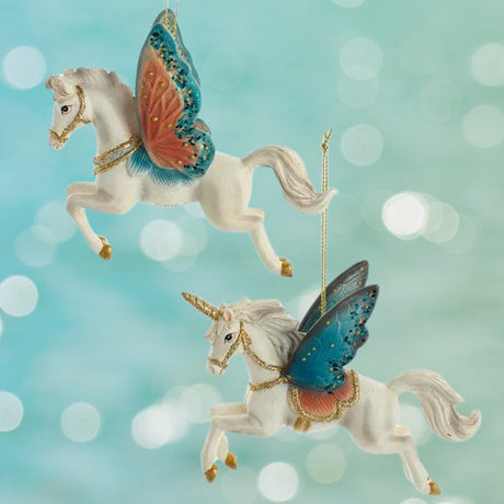 Magical Woods Unicorn & Pegasus With Butterfly Wings Ornaments Set of 2