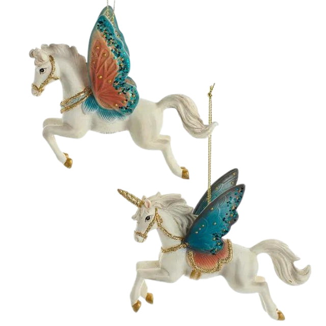 Magical Woods Unicorn & Pegasus With Butterfly Wings Ornaments Set of 2