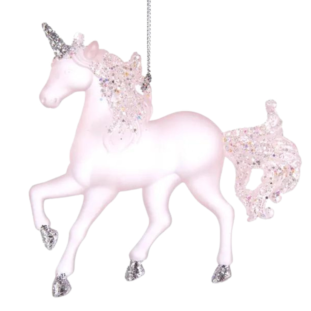 Matte Pink Unicorn With Glitter Ornament