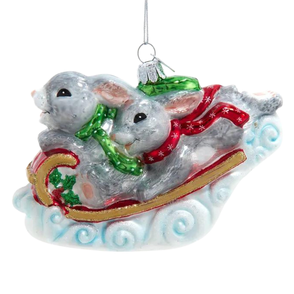 Noble Gems™ Glass Bunnies On Sled Ornament