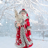 Crimson Silver Ice Glass Red & Silver Santa With Tree Ornament