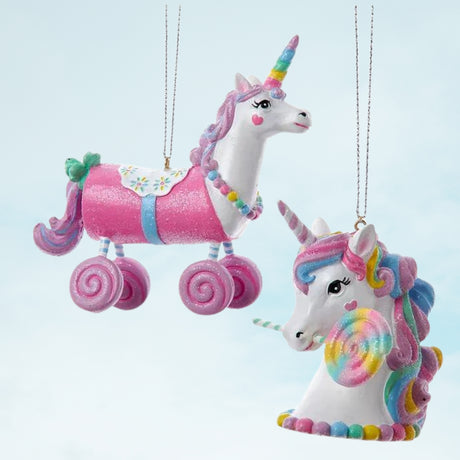 Unicorn With Lollipop Ornaments Set of 2