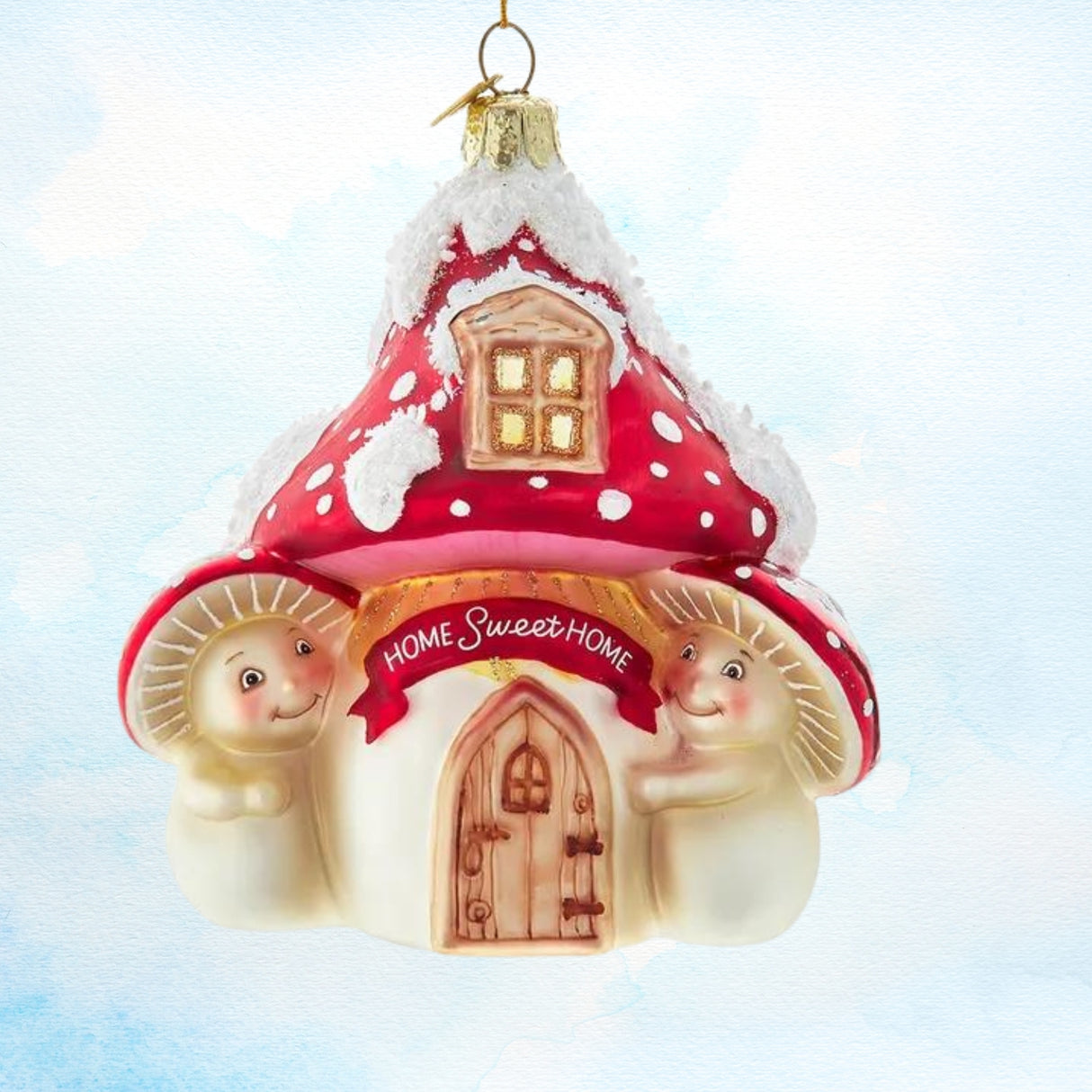 Merry Little Mushroom Glass Mushroom Guy With House Ornament