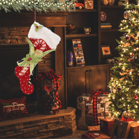 Candy Cane Holly Stocking, 24 inches