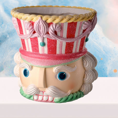 Resin Peppermint Striped Nutcracker Head Container Candy Dish 7.5 in