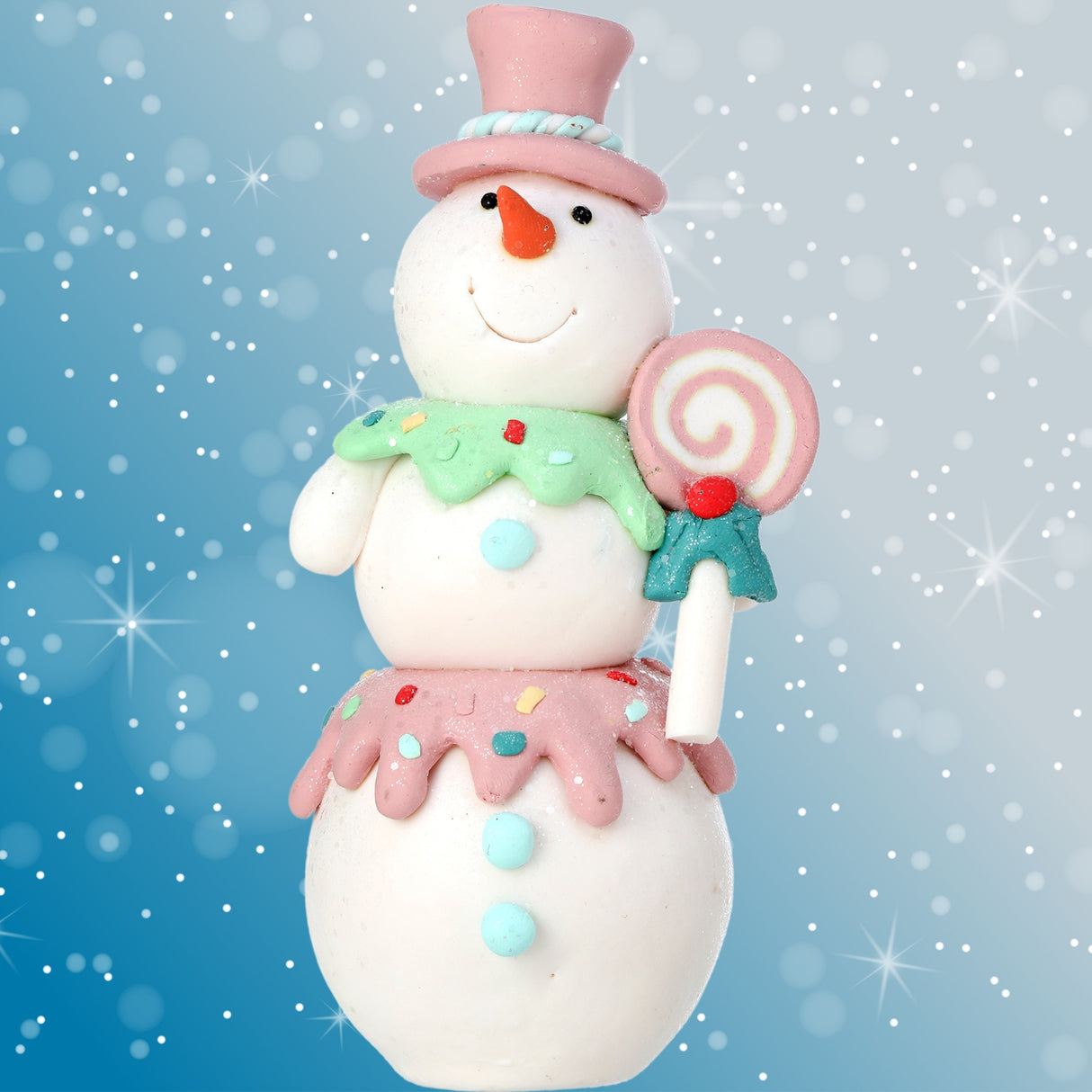 Candy Lollipop Snowman Claydough Figurine