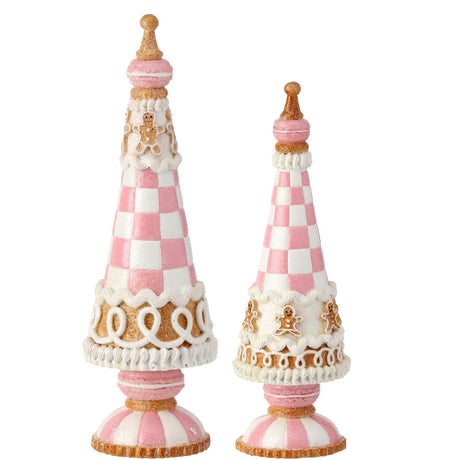 Harlequin Sweets Gingerbread Pink Checked Pastel Tree Set of 2