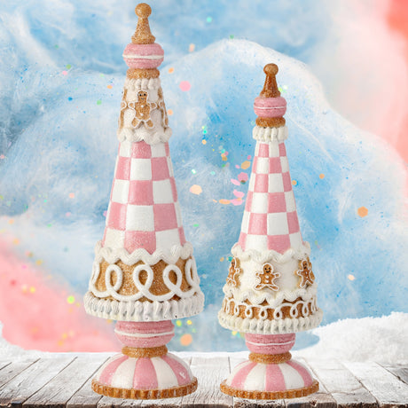 Harlequin Sweets Gingerbread Pink Checked Pastel Tree Set of 2