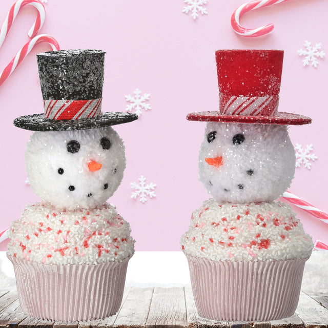 8" Sweets Snowman Sprinkles Cupcake Set of 2