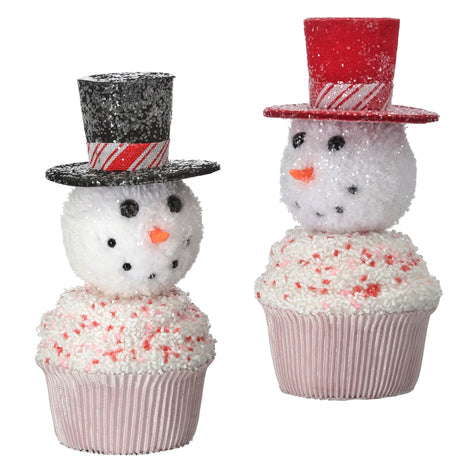 8" Sweets Snowman Sprinkles Cupcake Set of 2