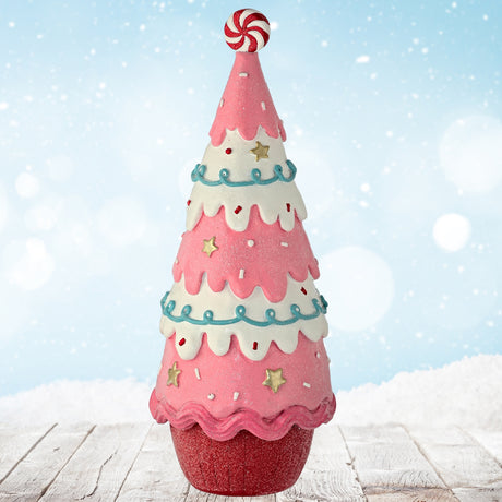 11" Pink Red Iced Sweet Candy Christmas Village Tree Figure