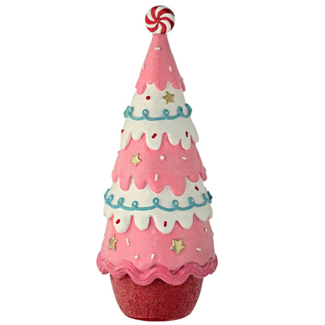 11" Pink Red Iced Sweet Candy Christmas Village Tree Figure