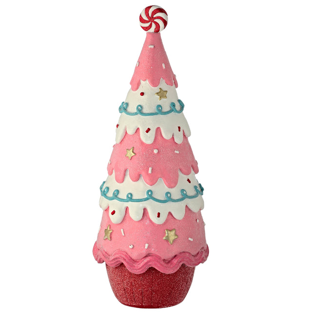 11" Pink Red Iced Sweet Candy Christmas Village Tree Figure