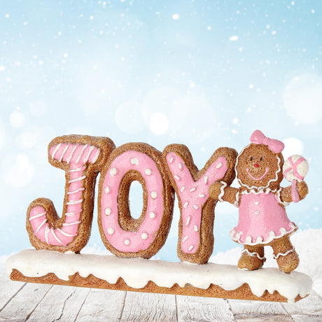 6" Gingerbread JOY Candy Christmas Table Centerpiece Sign