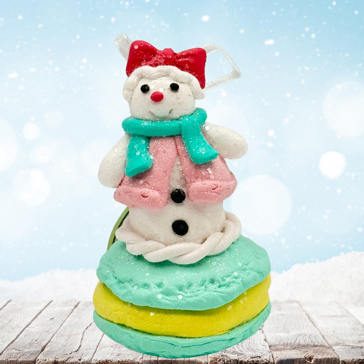 Regency International 3.5 in Macaroon Snowgirl Claydough Ornament