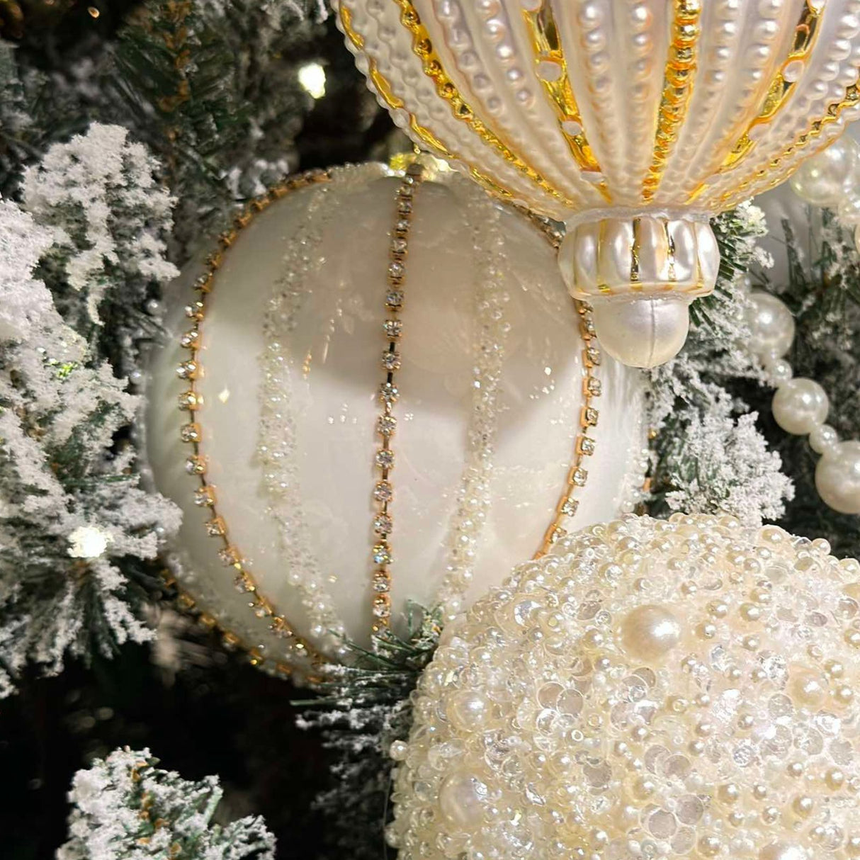 Raz 5" Rhinestone and Pearl Ball Glass Christmas Ornament