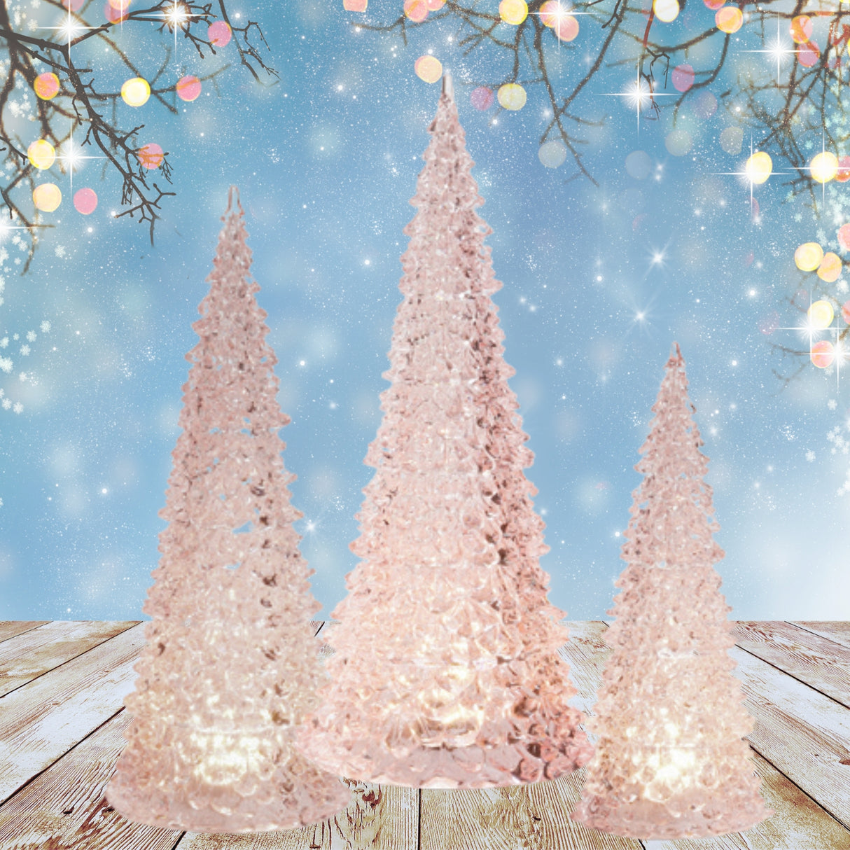 Raz 15.5" Set of 3 Lighted Pink Christmas Trees