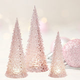 Raz 15.5" Set of 3 Lighted Pink Christmas Trees