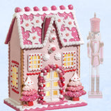 Raz 13" Lighted Pink Christmas Gingerbread House Decoration