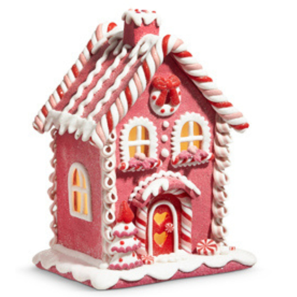 Raz 9" Pink Gingerbread House Christmas with Wreath