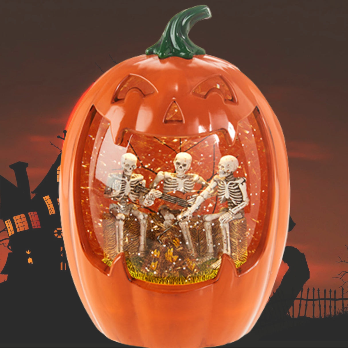 Raz 8.5" Campfire Skeletons Lighted Water Pumpkin