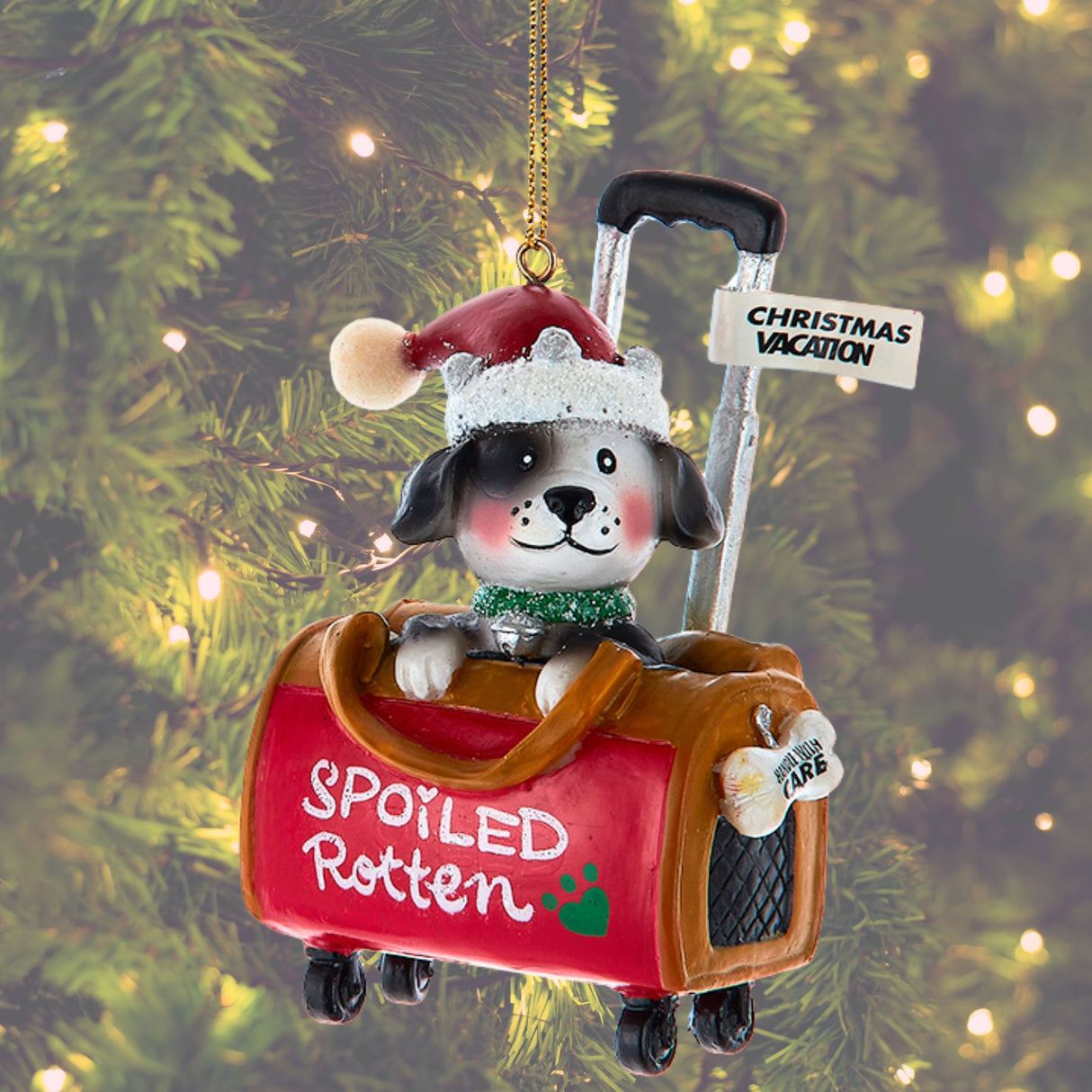 Spoiled Rotten Puppy Dog Traveling Christmas Ornament