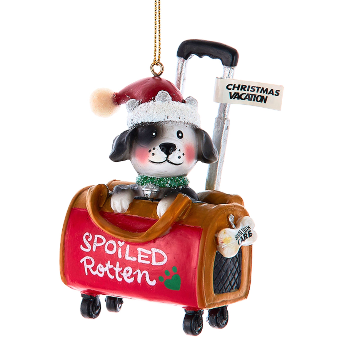 Spoiled Rotten Puppy Dog Traveling Christmas Ornament