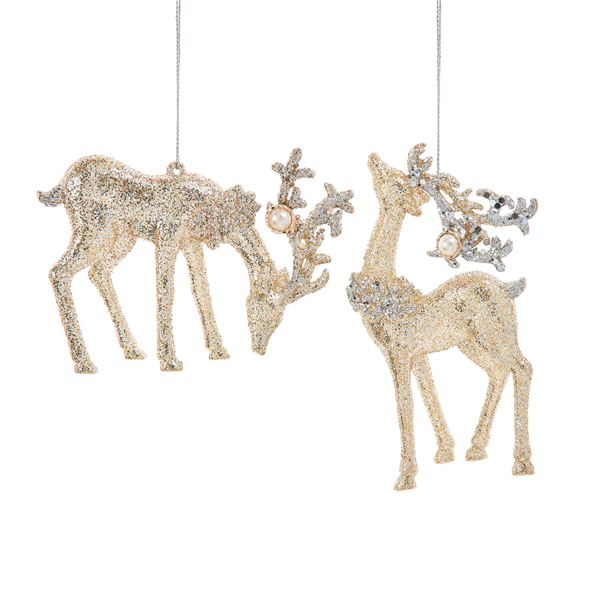 Kurt Adler Platinum Deer Ornaments Set of 2