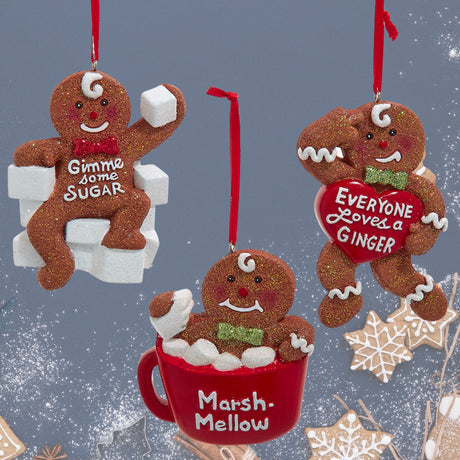 Gingerbread Man Cup Heart & Sugar Ornaments Set of 3