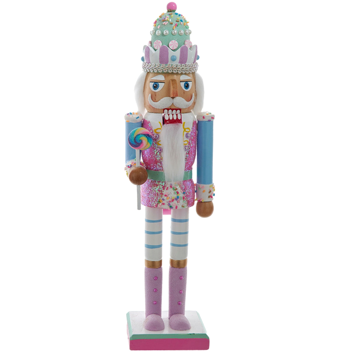 Kurt Adler 15" Wooden Candy Color Nutcracker King Figurine Green Cake Hat