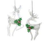 Kurt S Adler 5.5" Glass Holly Berry Deer Christmas Ornament Set