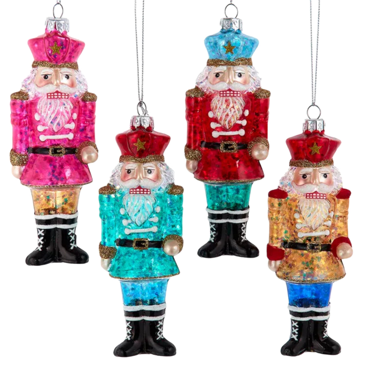 Kurt Adler 6.75" Glass Brightly Colored Nutcracker Soldier Ornament Set