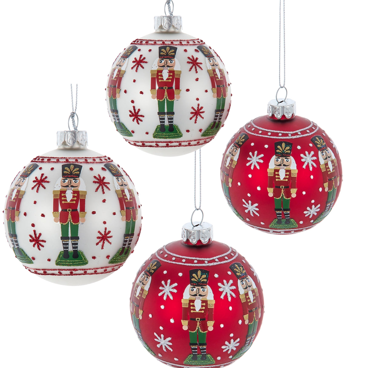 Kurt Adler Set of 4 3" Glass Nutcracker Design Ball Ornaments