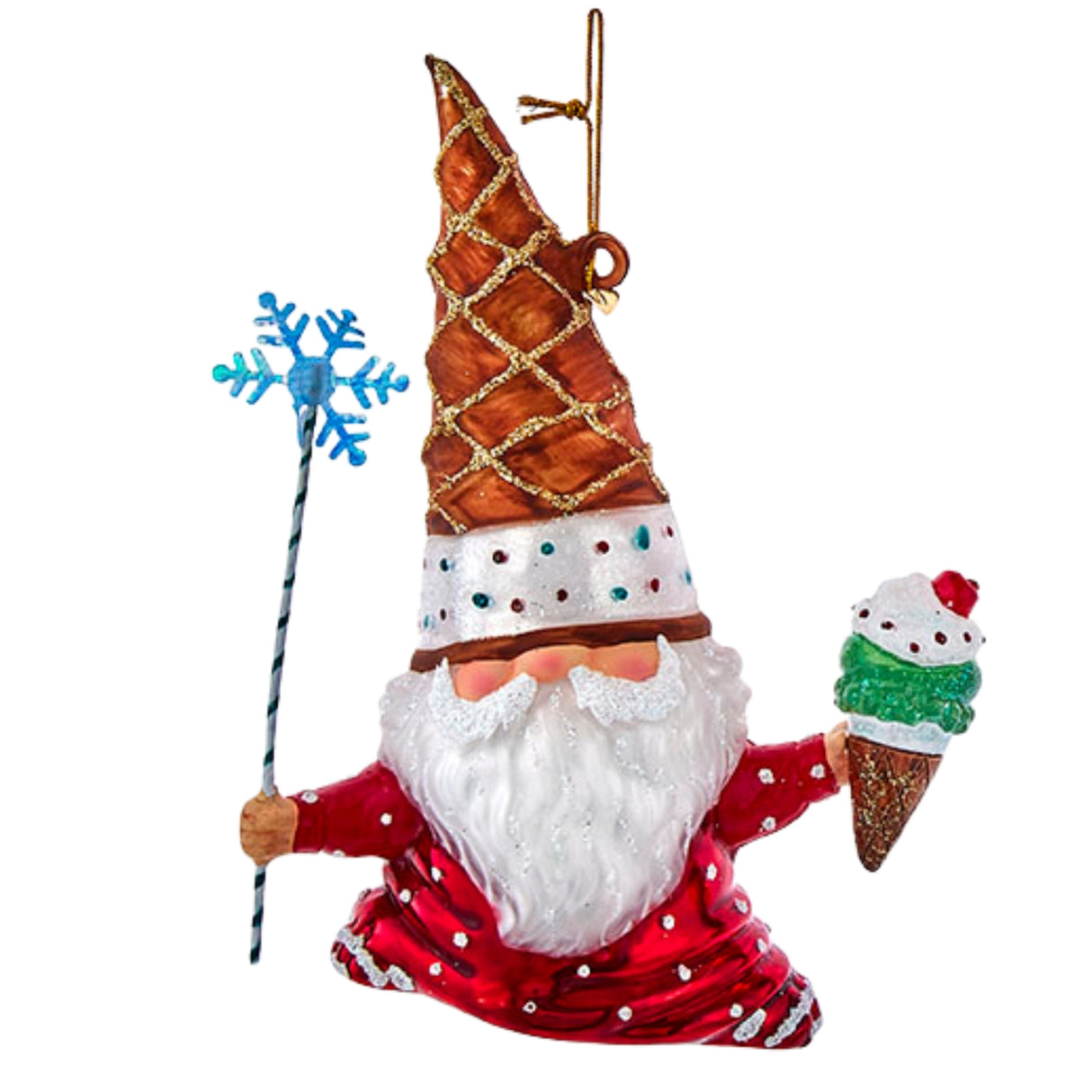 Kurt Adler 5.5" Noble Gems™ Glass Gnome with Ice Cream Fairy Wand Ornament