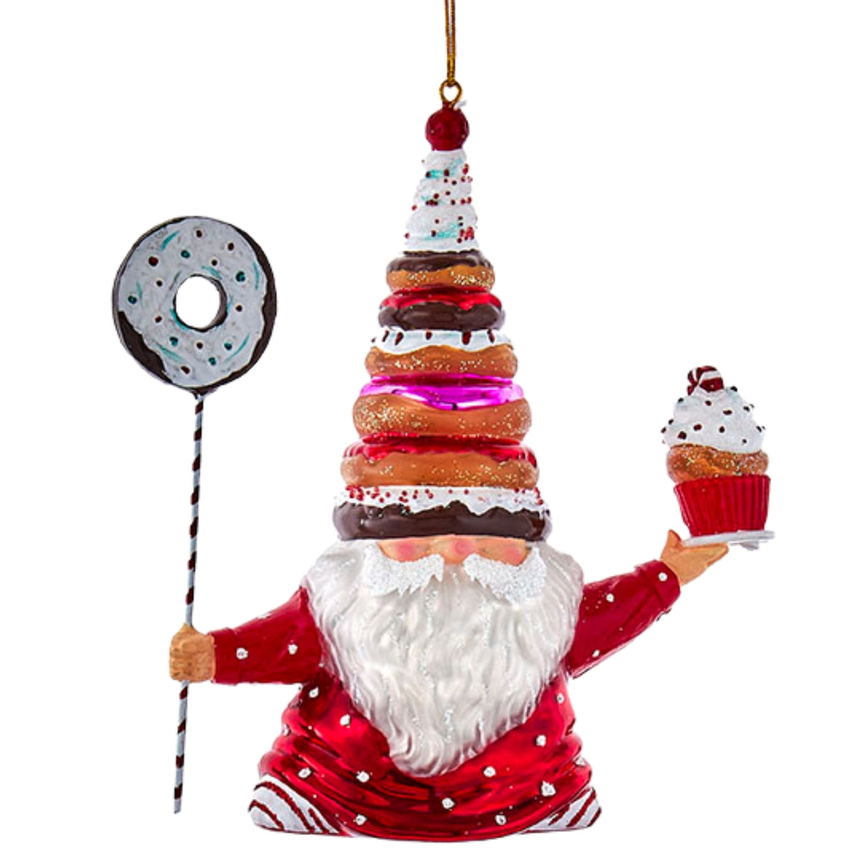 Kurt Adler 5.5" Noble Gems™ Glass Gnome with Donut Cupcake Ornament